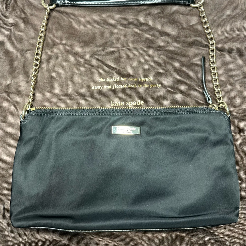 kate spade Black Nylon Mini Crossbody with Gold Chain